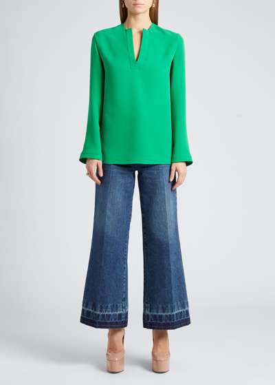 Shop Valentino V-neck Cady Blouse In Green