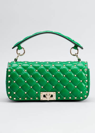 Shop Valentino Rockstud Quilted Calfskin Convertible Shoulder Bag In 7pa Gea Green