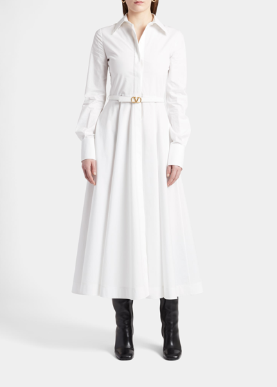 Shop Valentino V-logo Belted Poplin Midi Shirtdress In White