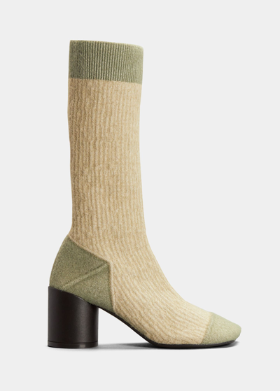 Shop Mm6 Maison Margiela Bicolor Knit Pull-on Boots In Grey