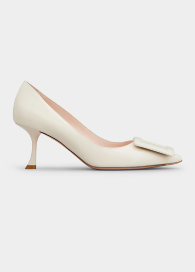 Shop Roger Vivier Viv In The City Leather Buckle Pumps In Offwhite
