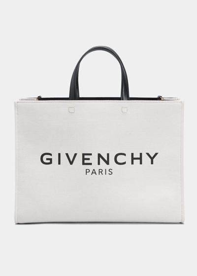 Shop Givenchy G-tote Medium Shopping Bag In Canvas In Beige/black
