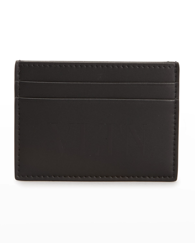 Shop Valentino Men's Vltn Leather Card Holder In Black