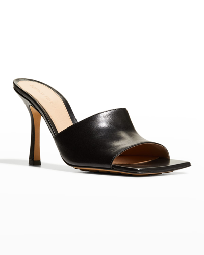 Bottega Veneta Stretch Patent Leather Slide Sandals In Nero