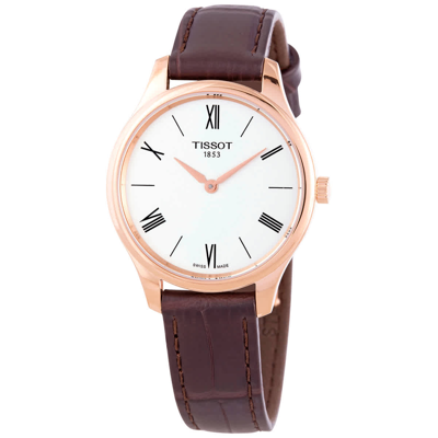 Shop Tissot Tradition 5.5 Quartz White Dial Ladies Watch T063.209.36.038.00 In Brown / Gold / Gold Tone / Rose / Rose Gold / Rose Gold Tone / Silver / White