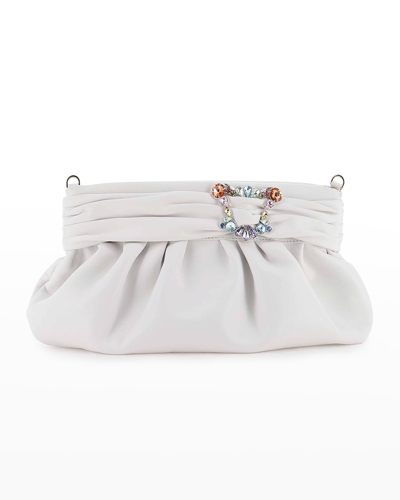 Shop Sophia Webster Margaux Ruched Leather Clutch Bag In Whtie Leather Mu