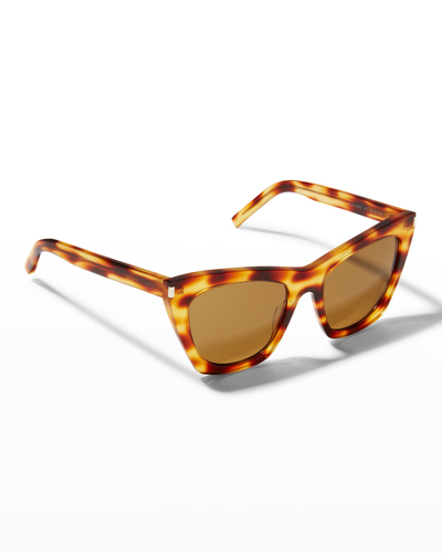 Shop Saint Laurent Kate Two-tone Cat-eye Sunglasses In Giraffe Spotted