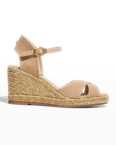 Shop Stuart Weitzman Mirela Crisscross Wedge Espadrille Sandals In Adobe