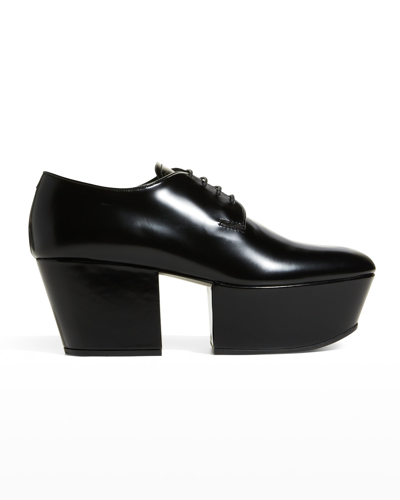 Shop Prada Leather Lace-up Platform Loafers In Nero
