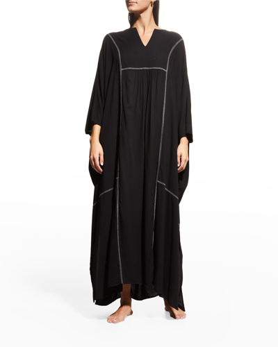 Shop Ocean + Main Bib 3/4-sleeve Ankle-length Caftan In Black