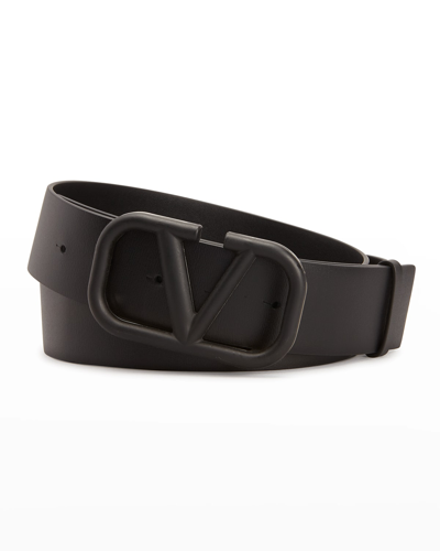 Shop Valentino Men's Tonal V-logo Buckle Belt In Black