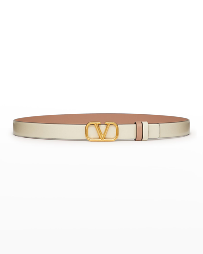 Shop Valentino Vlogo Reversible Leather Skinny Belt In White