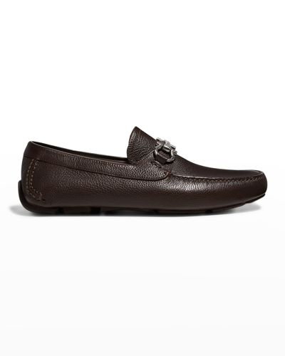 Shop Ferragamo Men's Parigi Gancini Leather Drivers In T.moro