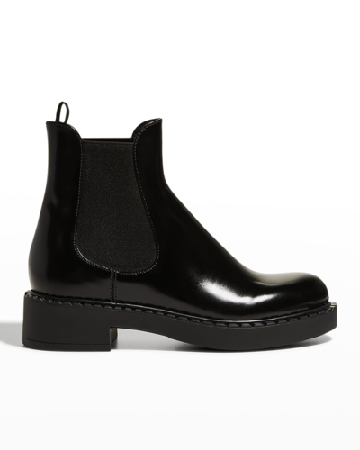 Shop Prada Leather Chelsea Pull-on Booties In Nero