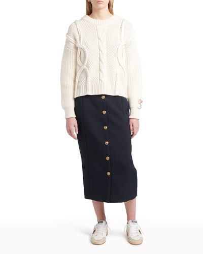 Shop Golden Goose Wool Button-front Pencil Midi Skirt In Dark Blue
