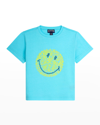 Shop Vilebrequin Kid's Contrast Happy Face T-shirt In Cbu Bleu Lazuli