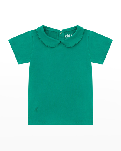 Shop Vild - House Of Little Kid's Woven Collared Shirt In Emerald Green