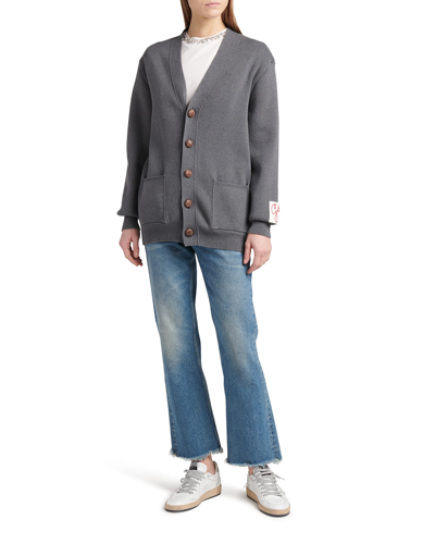 Shop Golden Goose Knit Logo Cardigan In Dark Grey Melange