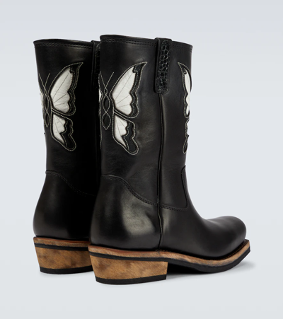 Shop Our Legacy Embroidered Leather Cowboy Boots In Schmetterling Black Leather