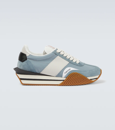 Shop Tom Ford James Suede Sneakers In Pale Blue + White