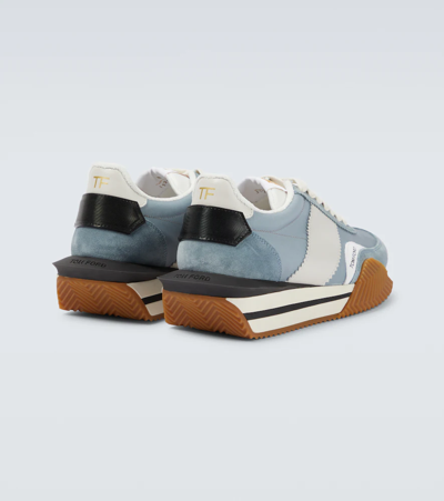 Shop Tom Ford James Suede Sneakers In Pale Blue + White