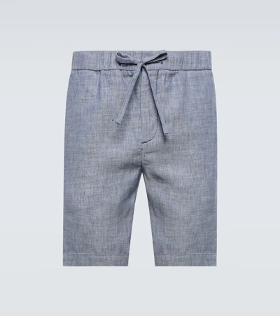 Shop Frescobol Carioca Felipe Cotton And Linen Shorts In Melange Navy Blue