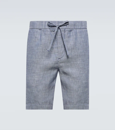 Shop Frescobol Carioca Felipe Linen And Cotton Shorts In Melange Navy Blue
