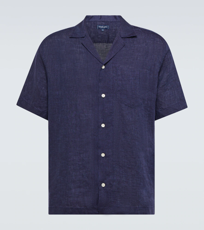 Shop Frescobol Carioca Angelo Linen Shirt In Midnight Blue