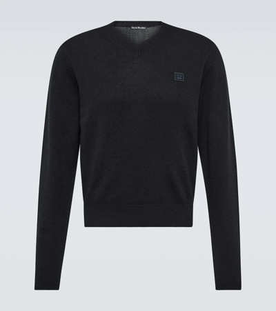 Shop Acne Studios Face Wool Sweater In Black