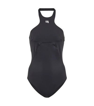 Shop Balenciaga Sporty B Halterneck Swimsuit In Black