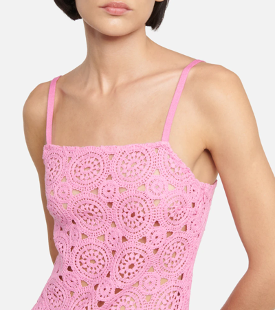 Rotate Birger Christensen Silke Crochet Slip Dress In Fuschia Pink