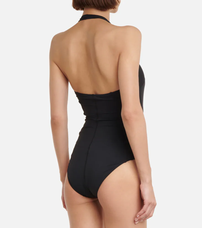 Shop Balenciaga Sporty B Halterneck Swimsuit In Black