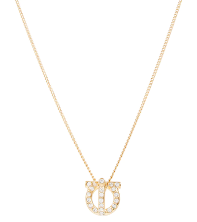 Shop Ferragamo Gancini Crystal- Embellished Necklace In Oro Giove+strass Crystal