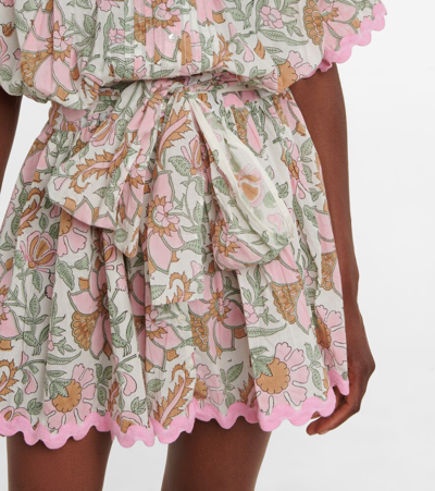 Juliet Dunn Floral Cotton Minidress In White Multi