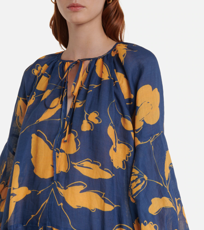 Shop Lee Mathews Malorie Floral Ramie Midi Dress In Navy Orange