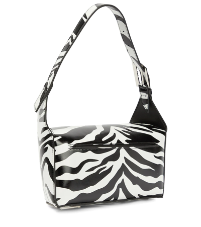 Shop Attico 7/7 Small Leather Shoulder Bag In White/black