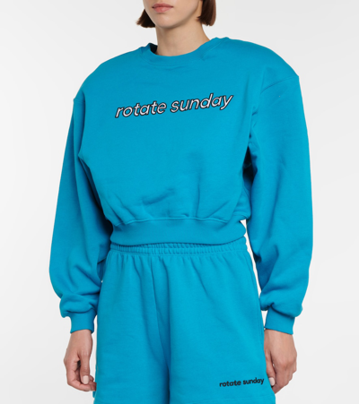 Shop Rotate Birger Christensen Logo Cotton Cropped Sweatshirt In Tumultuous Sea