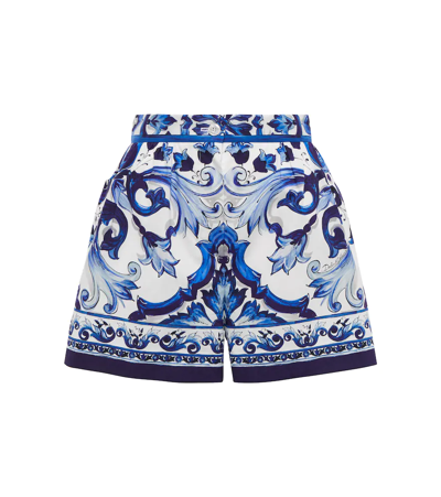 Shop Dolce & Gabbana Printed Flared Cotton Shorts In Tris Maioliche F.bco