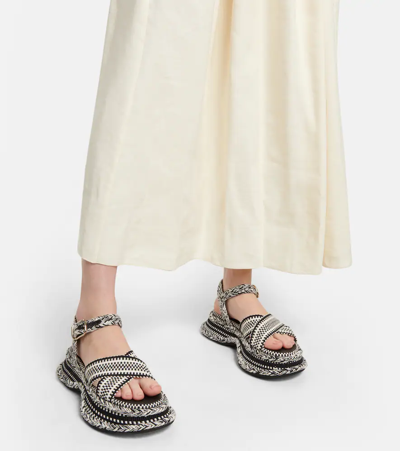 Shop Chloé Meril Woven Platform Sandals In White-black 1