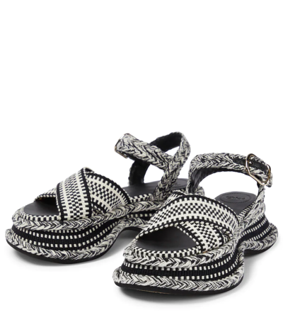 Shop Chloé Meril Woven Platform Sandals In White-black 1
