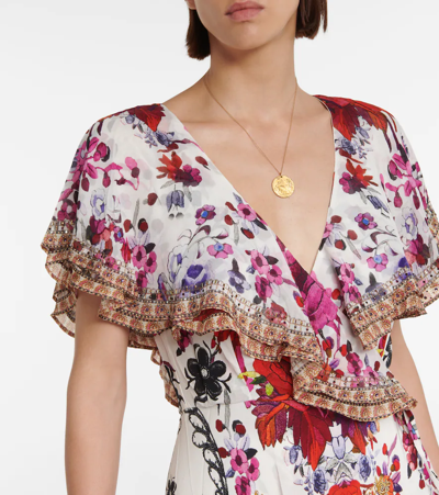 Shop Camilla Floral Ruffled Silk Wrap Dress In Reign Of Roses
