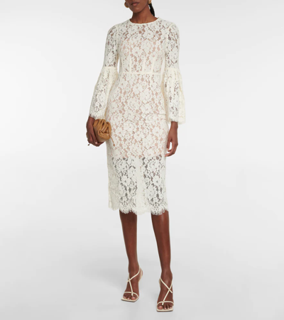 Shop Self-portrait Lace Midi Dress In Ivory