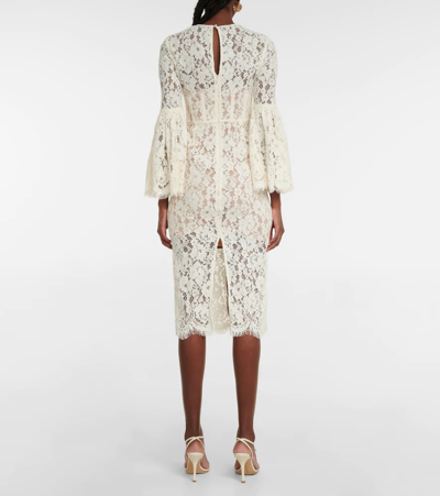 Shop Self-portrait Lace Midi Dress In Ivory