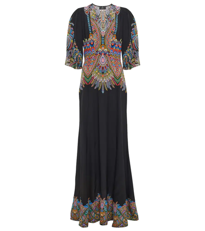 Shop Etro Printed Silk Maxi Dress In Nero