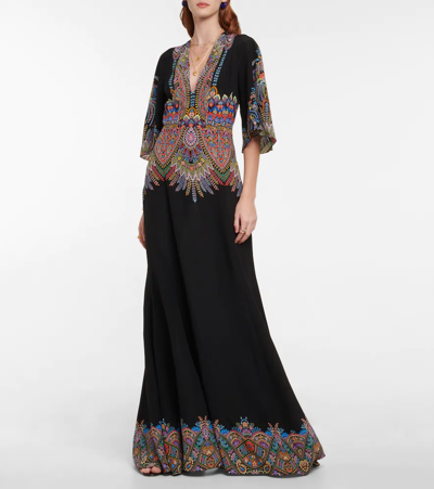 Shop Etro Printed Silk Maxi Dress In Nero