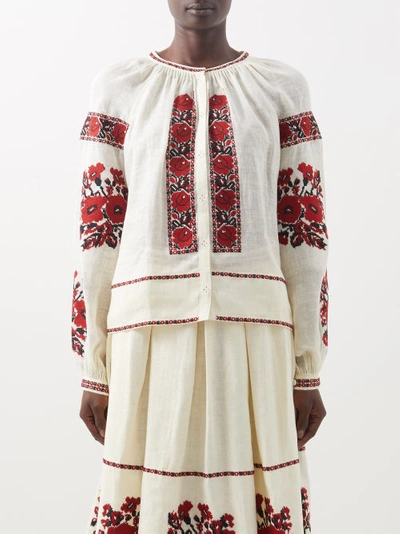 Vita Kin Kristinka Embroidered Linen Blouse In Cream | ModeSens