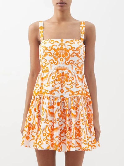 Borgo De Nor Freddie Printed Tiered Cotton-poplin Mini Dress In Orange |  ModeSens