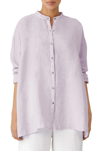 Shop Eileen Fisher Band Collar Organic Linen Shirt In Wisteria