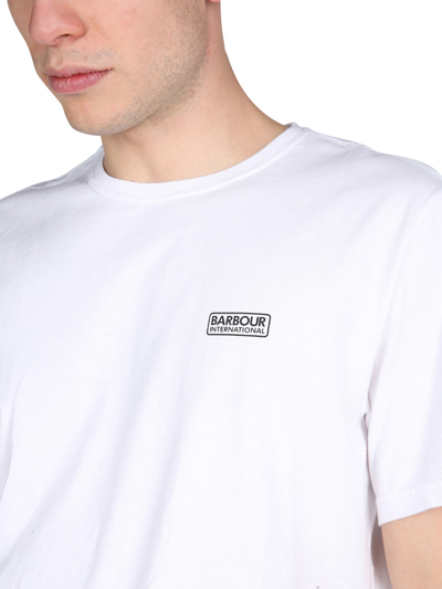 Shop Barbour Logo T-shirt In Bianco