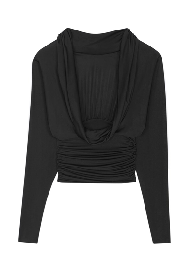 Shop Saint Laurent Shiny Knit Top In Black